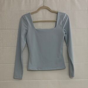Express Women's Long Sleeve Square Neck Top - Soft Blue